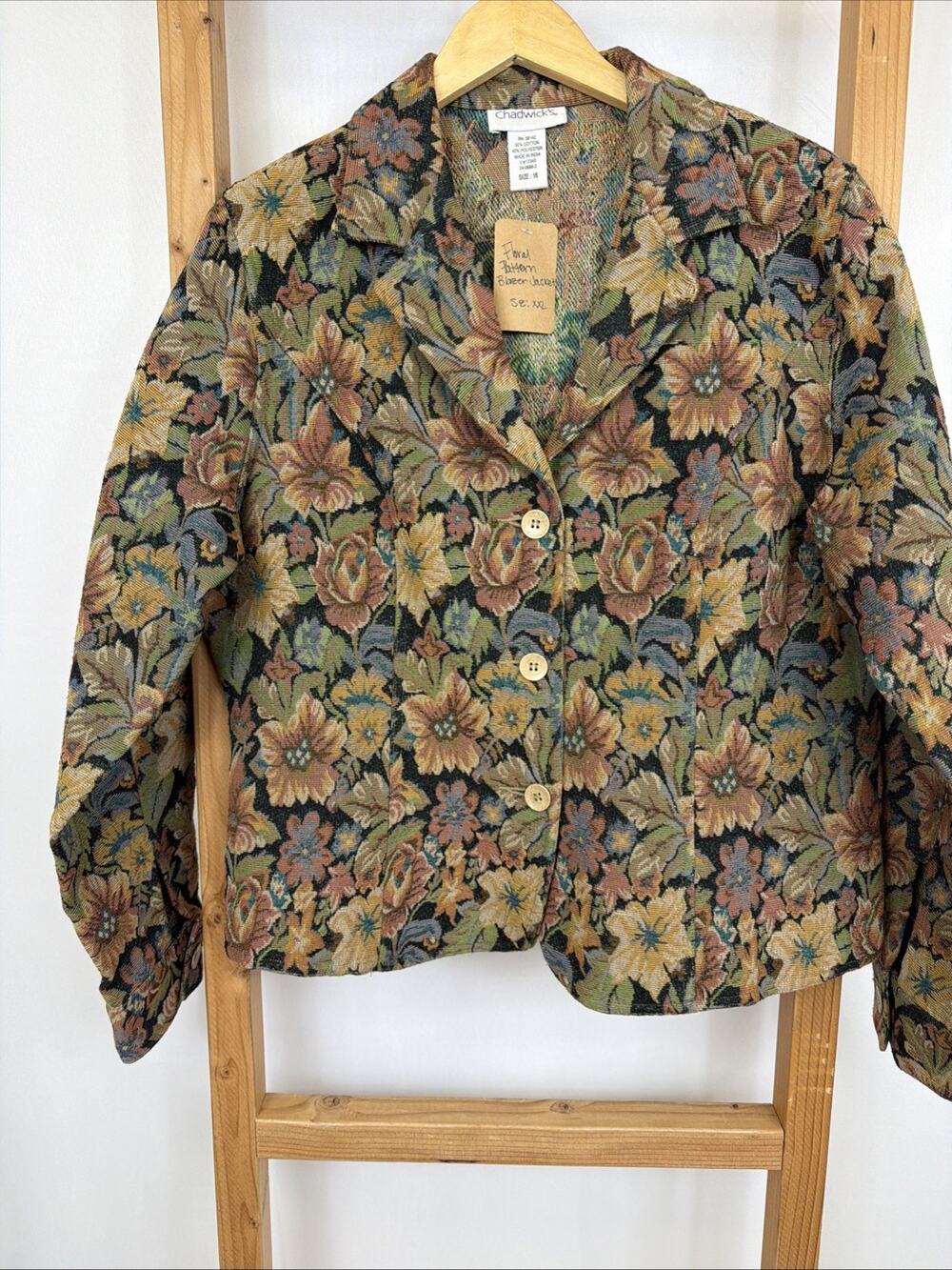 Chadwicks Multicolor Floral Tapestry Jacket Button Up Blazer #1578 Size 16 XL